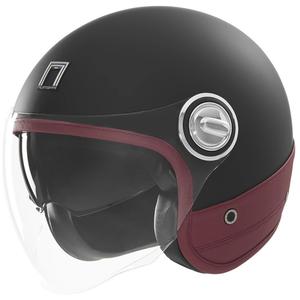 Cască de motocicletă deschisă NOX PREMIUM Heritage negru mat cu piele roșie
