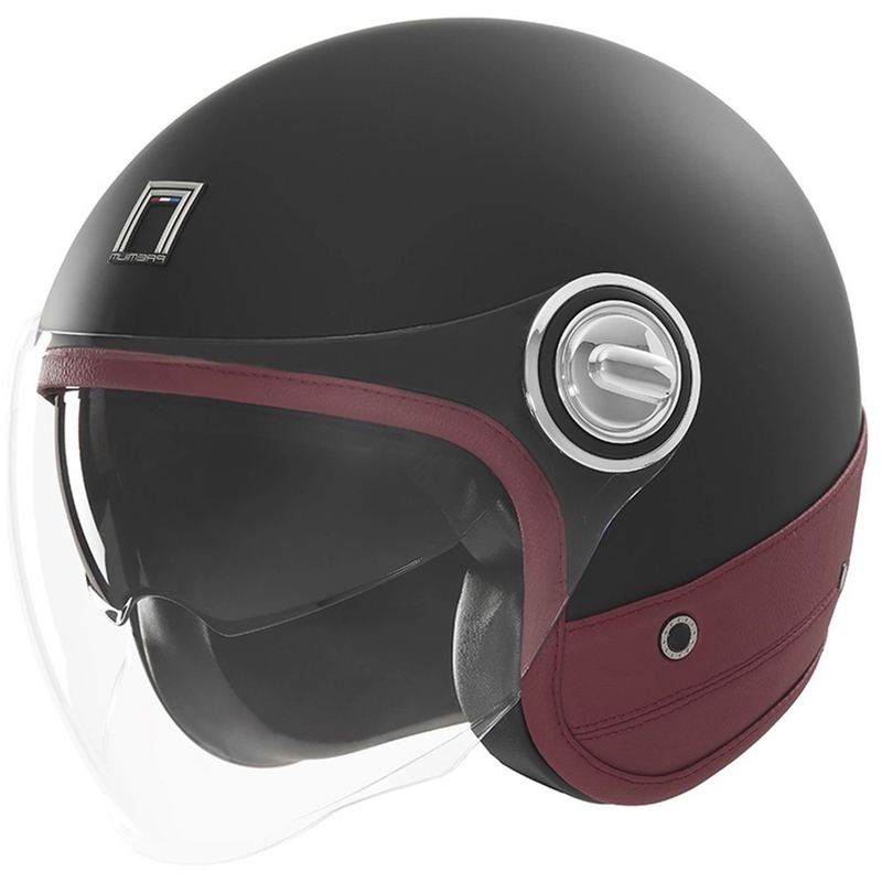 Cască de motocicletă deschisă NOX PREMIUM Heritage negru mat cu piele roșie