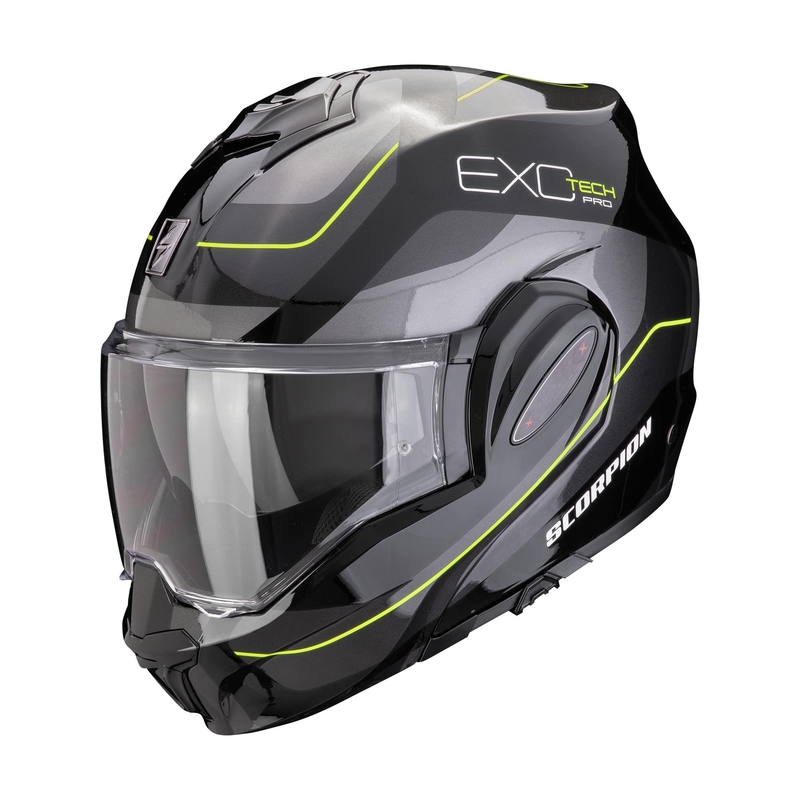 Cască de motocicletă Scorpion EXO-TECH EVO PRO COMMUTA flip-up negru-argintiu-galben - calitatea a II-a - II. calitate - II. calitate