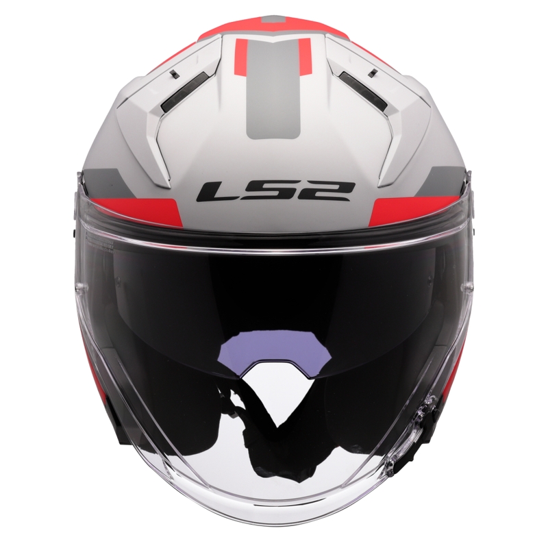 Cască de motocicletă deschisă LS2 OF603 Infinity II Focus gri-roșu