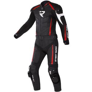 Costum de motocicletă din piele Street Racer Fast Track 2.1 negru-roșu
