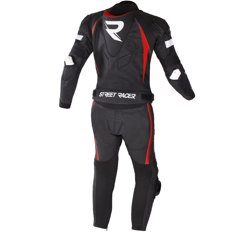 Costum de motocicletă din piele Street Racer Fast Track 2.1 negru-roșu