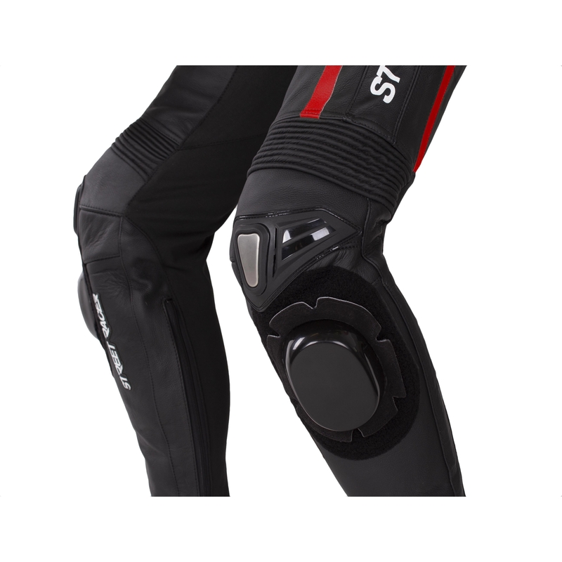 Costum de motocicletă din piele Street Racer Fast Track 2.1 negru-roșu