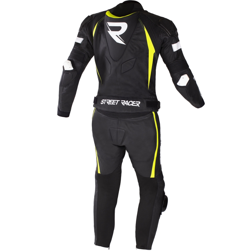 Costum de motocicletă din piele Street Racer Fast Track 2.1 Negru-Galben fluo-Alb