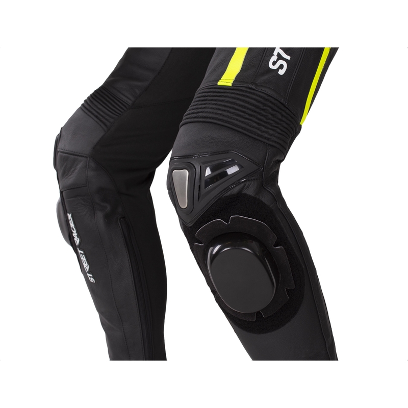 Costum de motocicletă din piele Street Racer Fast Track 2.1 Negru-Galben fluo-Alb