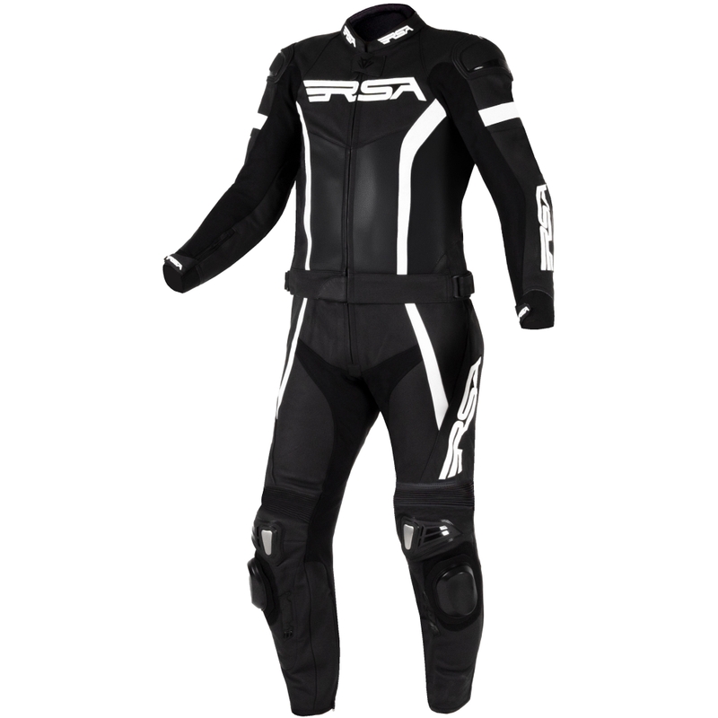 Salopetă de motociclist RSA Imola 2.1 din piele albă și neagră