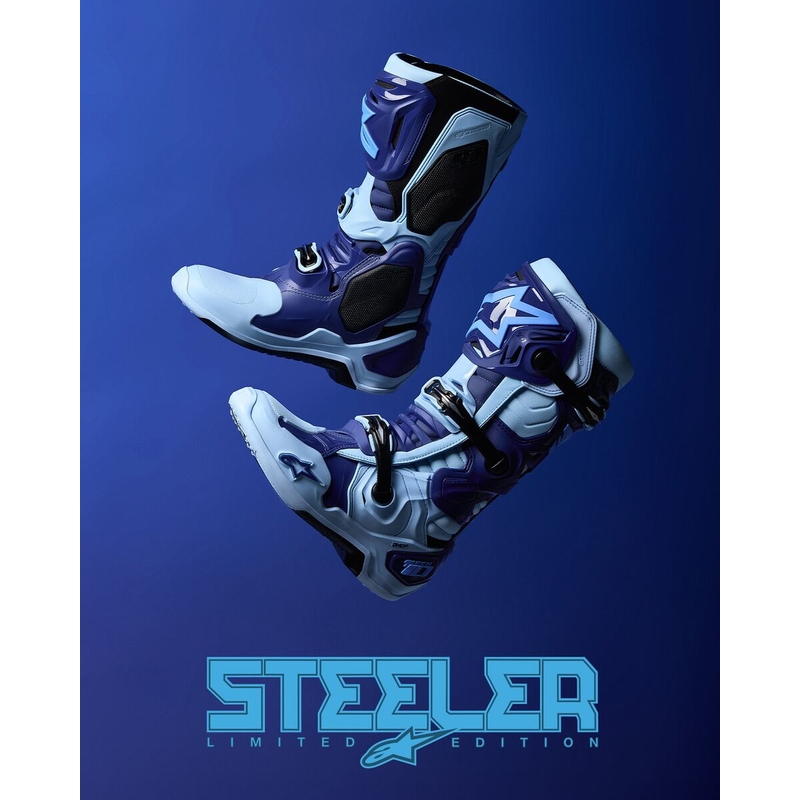 Ghete Motocicletă Alpinestars Tech 10 Ediție Limitată Steelers Albastru-Albastru Deschis