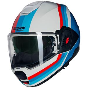 Cască de motocicletă pliabilă Nolan N120-1 Lineo N-COM 347 alb-albastru-roșu