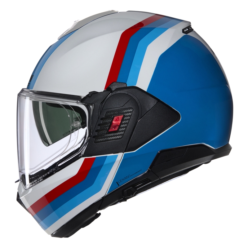 Cască de motocicletă pliabilă Nolan N120-1 Lineo N-COM 347 alb-albastru-roșu