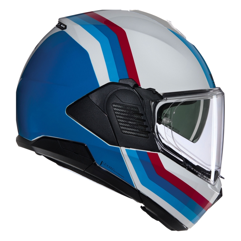 Cască de motocicletă pliabilă Nolan N120-1 Lineo N-COM 347 alb-albastru-roșu