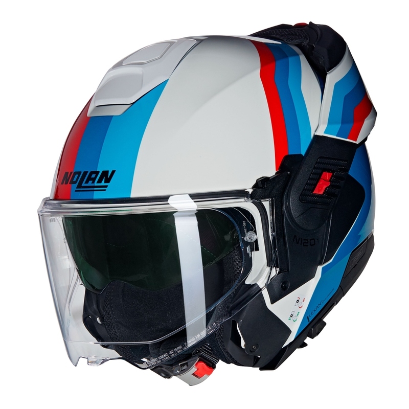 Cască de motocicletă pliabilă Nolan N120-1 Lineo N-COM 347 alb-albastru-roșu