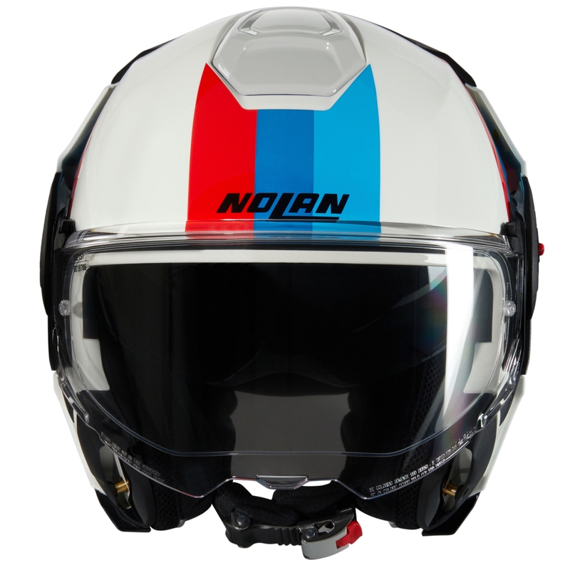 Cască de motocicletă pliabilă Nolan N120-1 Lineo N-COM 347 alb-albastru-roșu