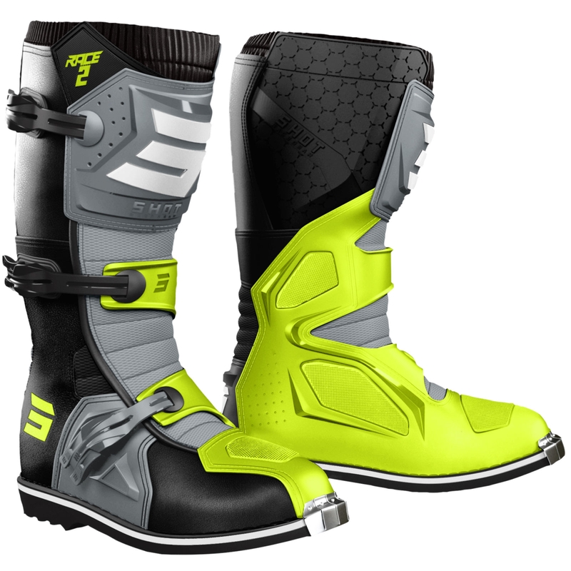 Ghete motocross Shot Race 2 negru-gri-galben fluo