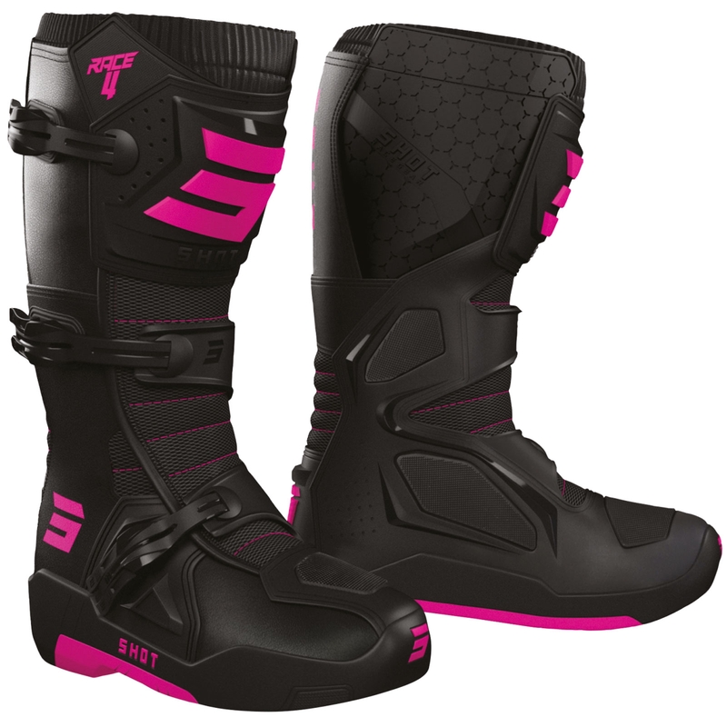 Cizme de motocicletă Shot Race 4 Black-Fluo Pink