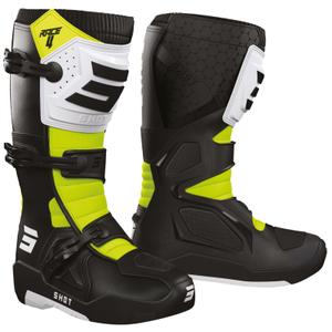 Cizme de motocicletă Shot Race 4 negru-alb-galben-fluo Yellow