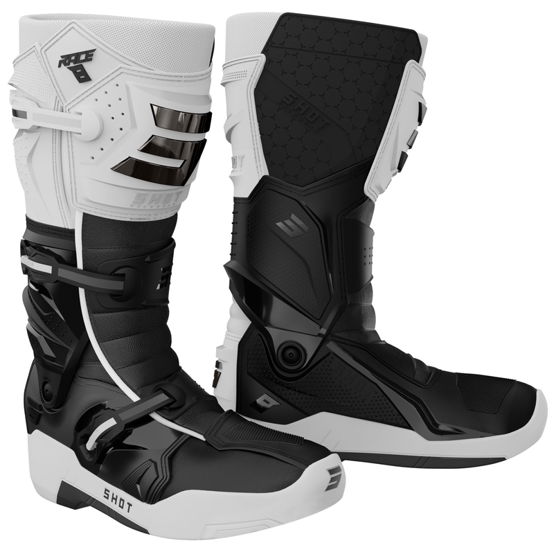 Ghete moto Shot Race 8 alb-negru