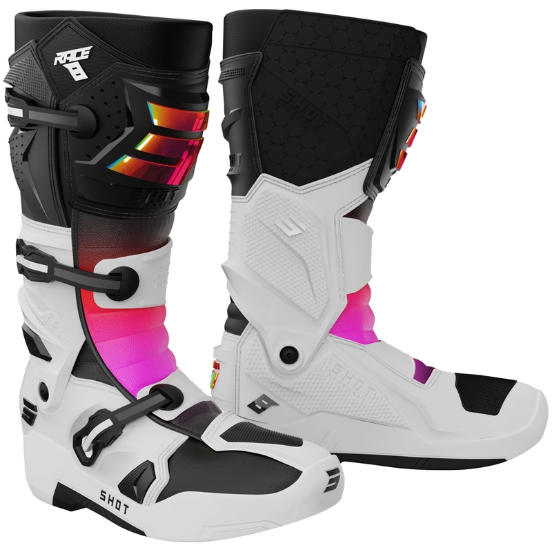 Ghete motocross Shot Race 8 Holographic alb-negru-roz