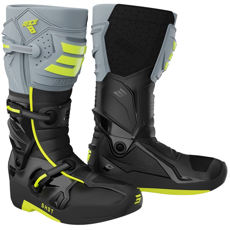 Ghete motocross Shot Race 8 negru-gri-galben fluo