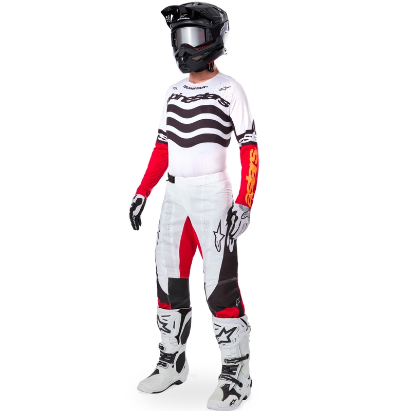 Tricou motocross Alpinestars Techstar ediție limitată Negru intens-alb-roșu fluo-portocaliu