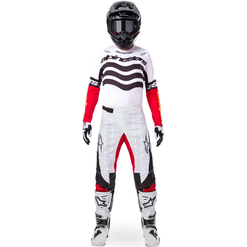 Tricou motocross Alpinestars Techstar ediție limitată Negru intens-alb-roșu fluo-portocaliu