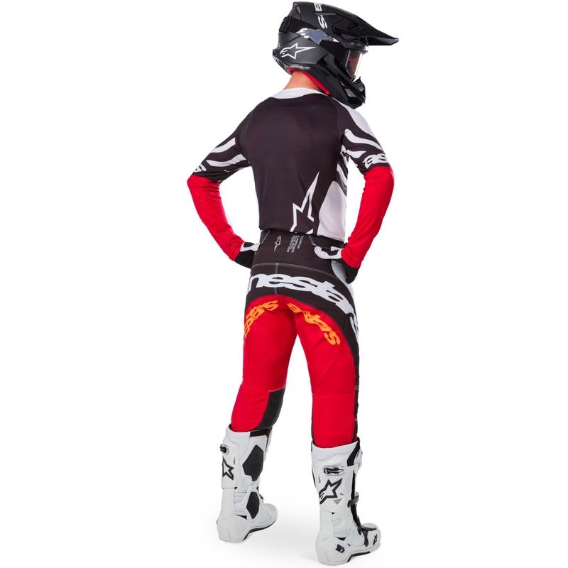 Tricou motocross Alpinestars Techstar ediție limitată Negru intens-alb-roșu fluo-portocaliu
