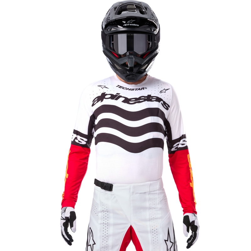 Tricou motocross Alpinestars Techstar ediție limitată Negru intens-alb-roșu fluo-portocaliu