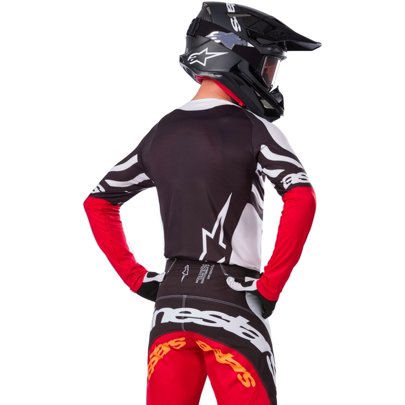 Tricou motocross Alpinestars Techstar ediție limitată Negru intens-alb-roșu fluo-portocaliu