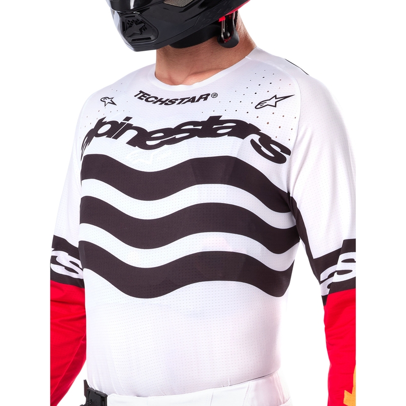 Tricou motocross Alpinestars Techstar ediție limitată Negru intens-alb-roșu fluo-portocaliu