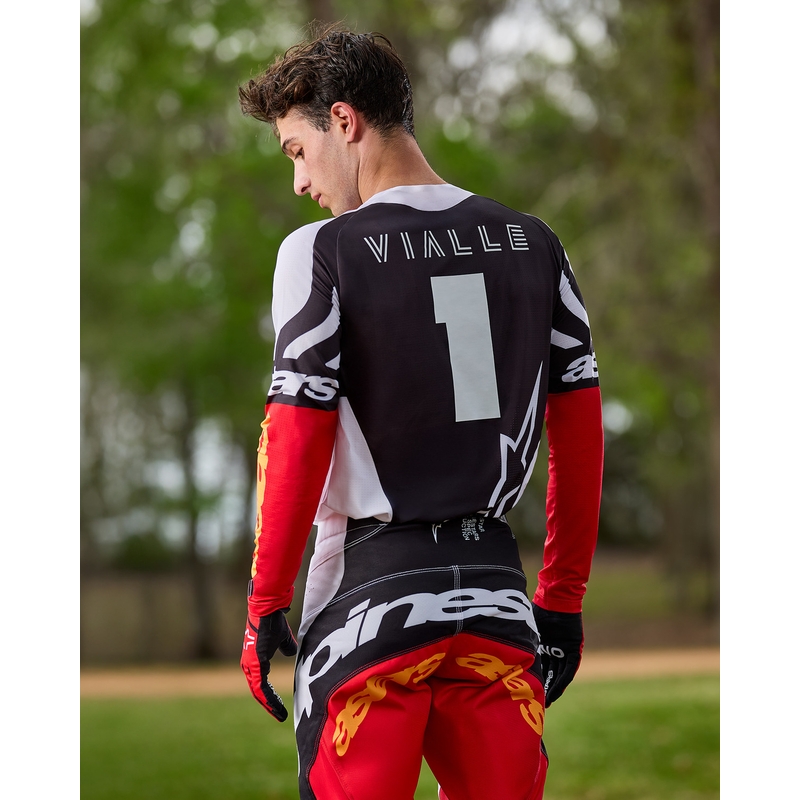 Tricou motocross Alpinestars Techstar ediție limitată Negru intens-alb-roșu fluo-portocaliu