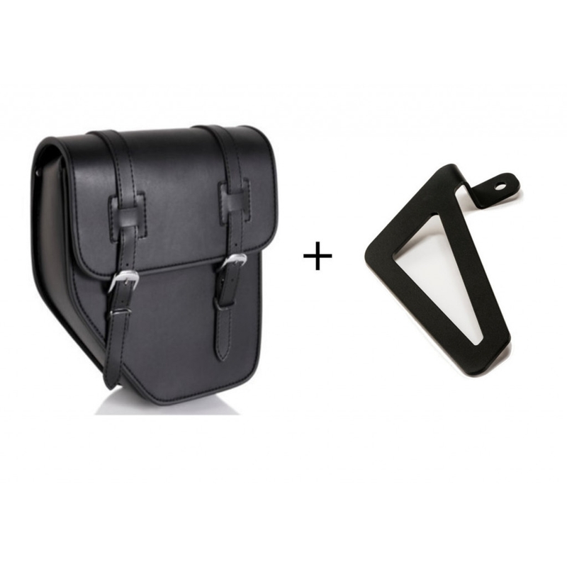 Leather saddlebag CUSTOMACCES IBIZA Negru right, with side metal base + universal support
