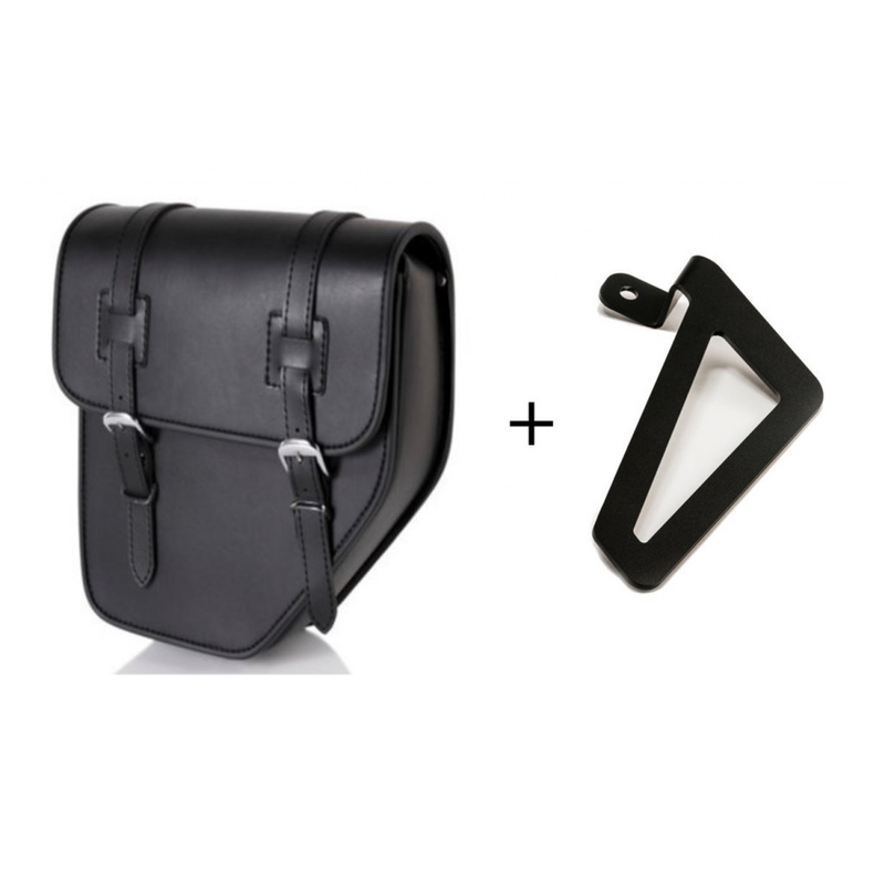 Leather saddlebag CUSTOMACCES IBIZA Negru left, with metal base left side and left fitting kit