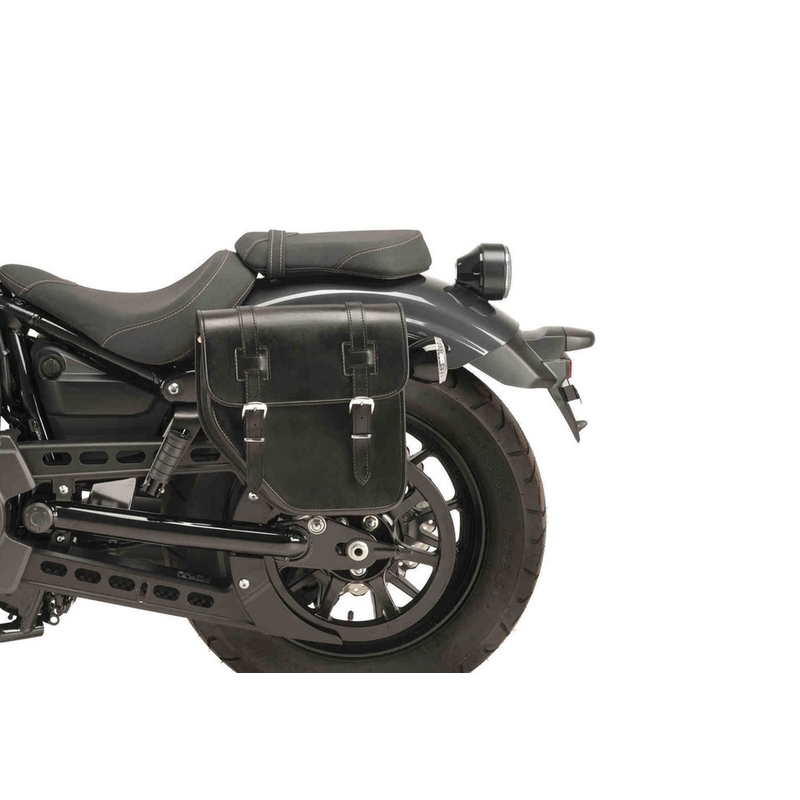 Leather saddlebag CUSTOMACCES IBIZA Negru left, with metal base left side and left fitting kit