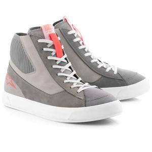 Ghete motociclete Alpinestars Stated gri deschis-roșu fluo-alb