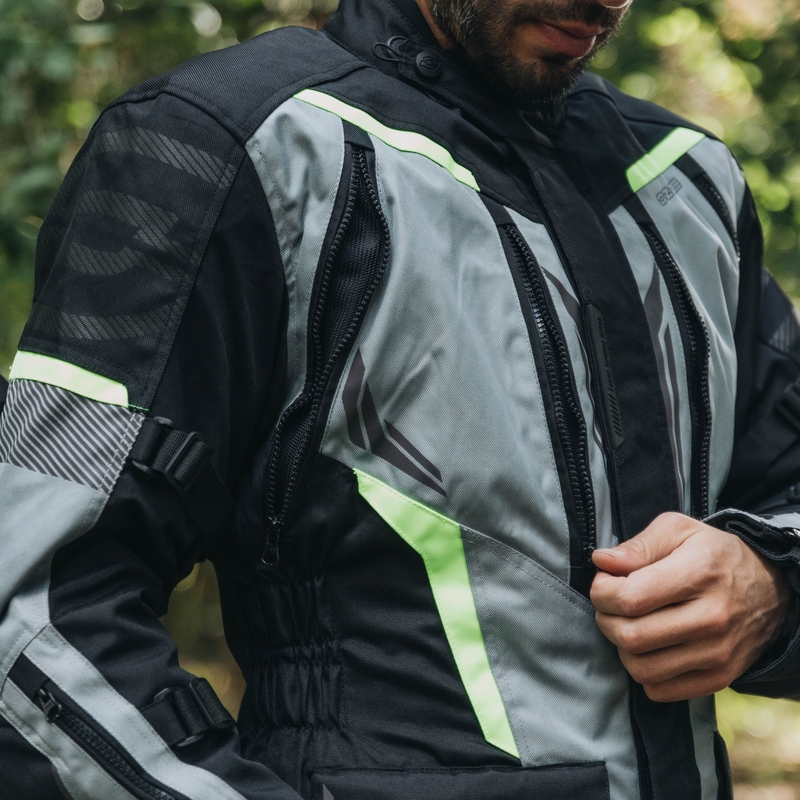 Geacă de motocicletă Ozone Tour III negru-gri-galben-fluo
