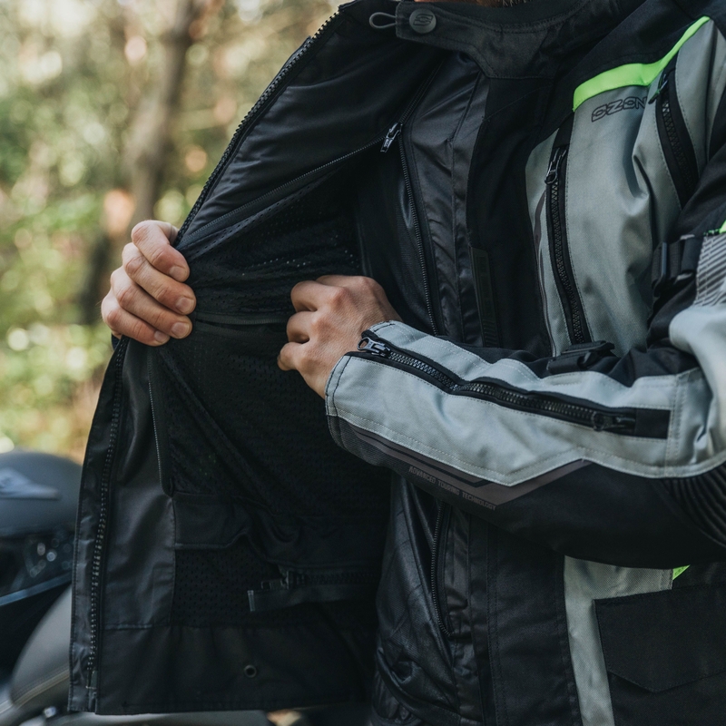 Geacă de motocicletă Ozone Tour III negru-gri-galben-fluo