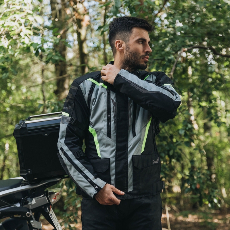 Geacă de motocicletă Ozone Tour III negru-gri-galben-fluo