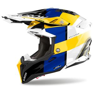 Cască motocross Airoh Aviator 3 Monarch albastru-galben lucioasă