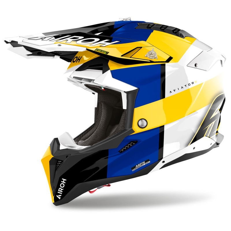 Cască motocross Airoh Aviator 3 Monarch albastru-galben lucioasă
