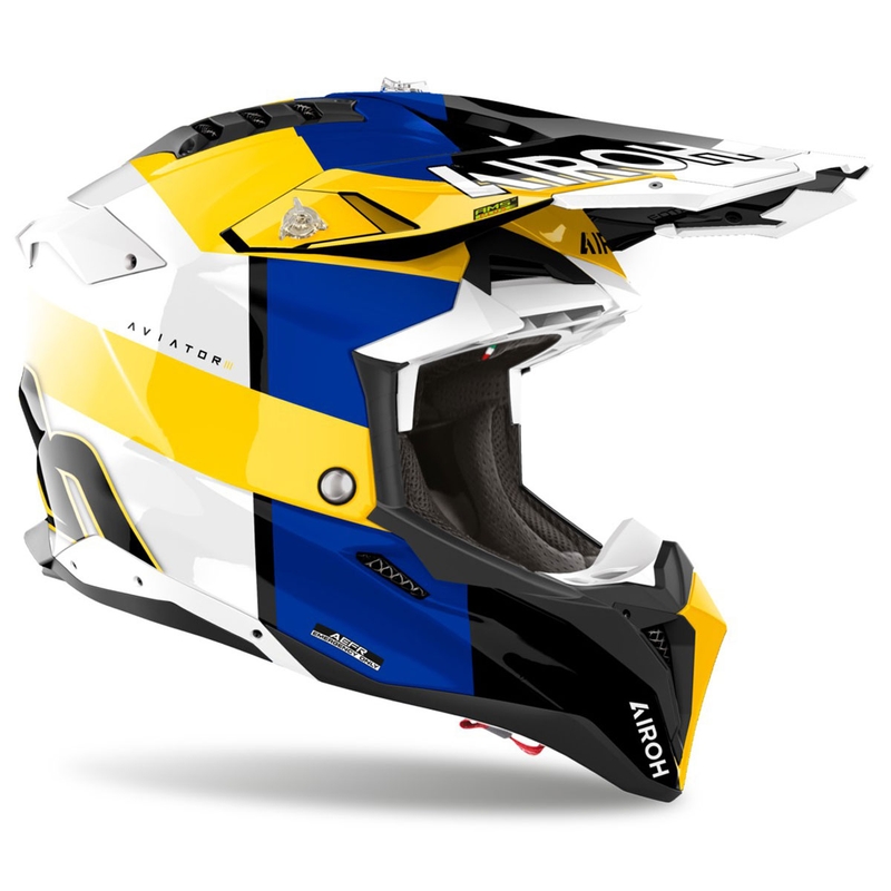 Cască motocross Airoh Aviator 3 Monarch albastru-galben lucioasă