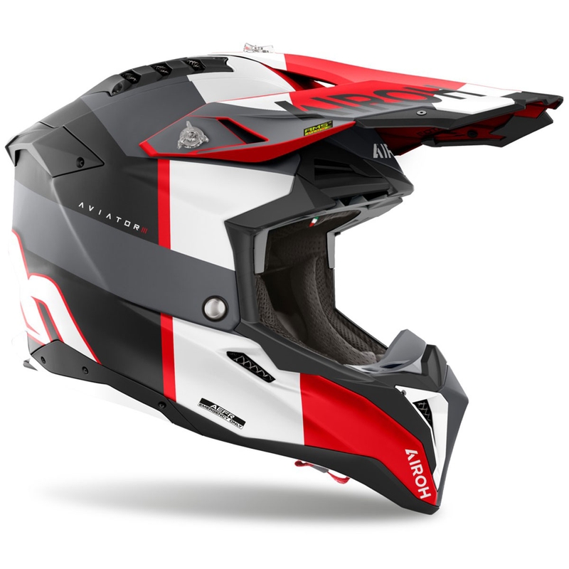 Cască motocross Airoh Aviator 3 Monarch gri-roșu mat
