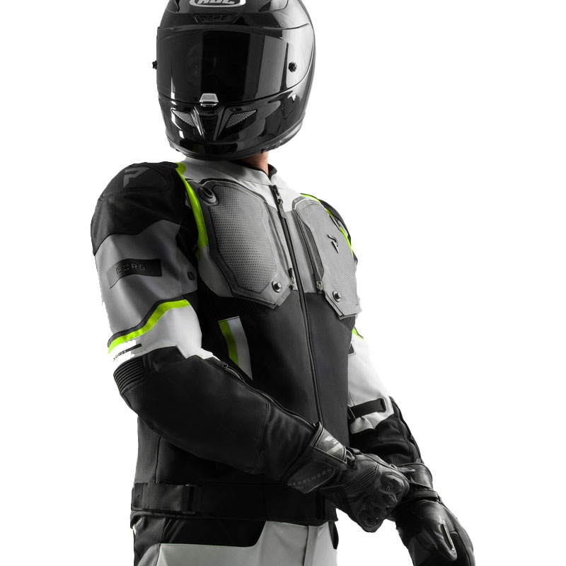 Geacă de motocicletă Rebelhorn Borg II negru-gri-galben fluo