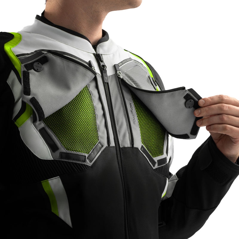 Geacă de motocicletă Rebelhorn Borg II negru-gri-galben fluo