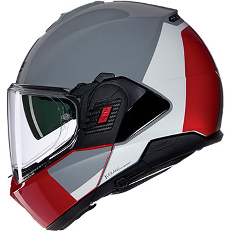 Cască de motocicletă pliabilă Nolan N120-1 Grafo N-COM 349 gri-alb-roșu