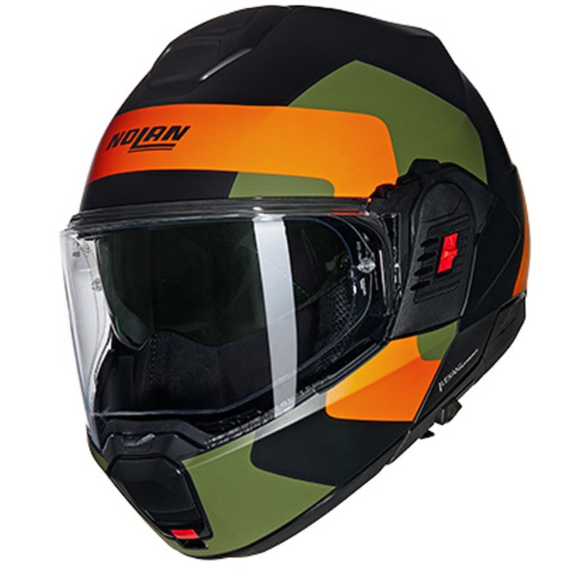 Cască de motocicletă pliabilă Nolan N120-1 Omocromo N-COM 345 negru-portocaliu-verde