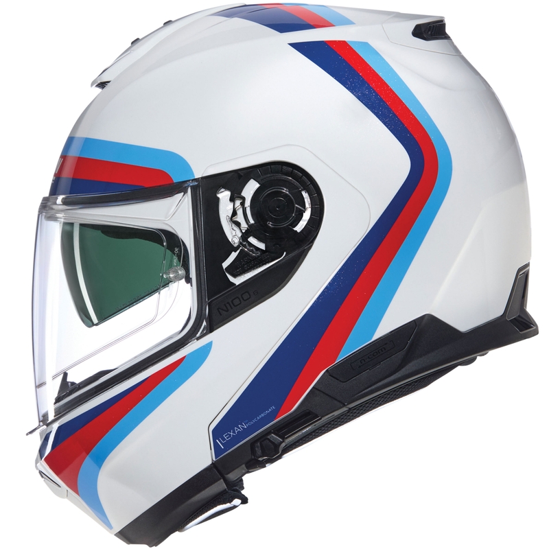 Cască de motocicletă pliabilă Nolan N100-6 Assoluto N-COM 347 alb-roșu-albastru
