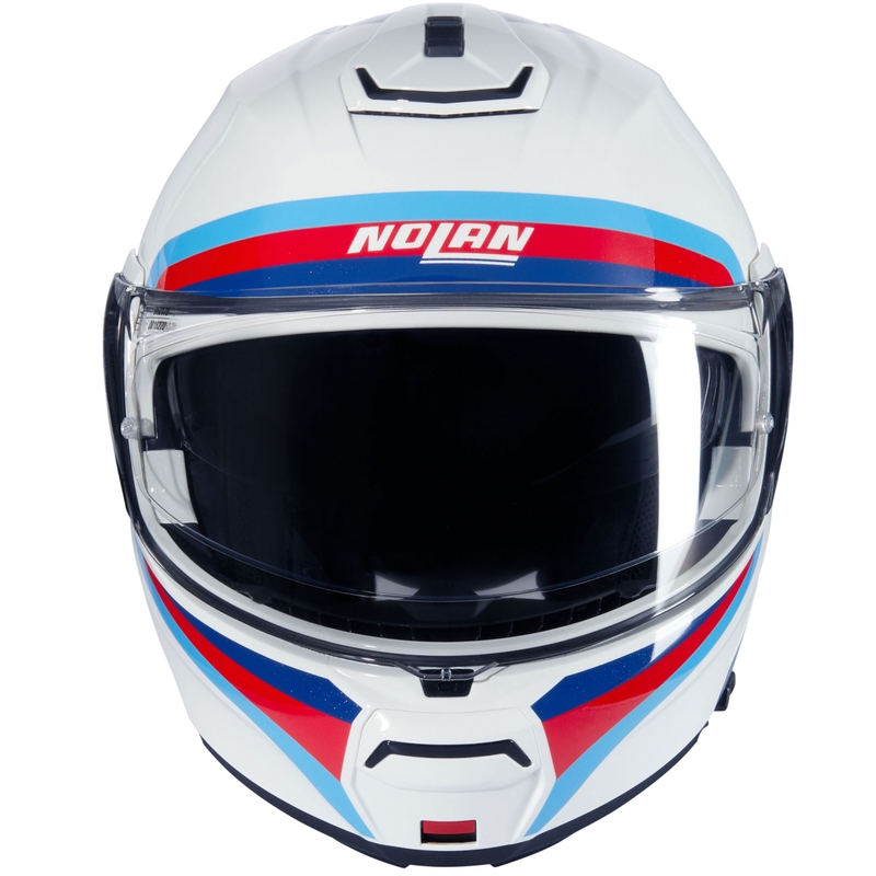 Cască de motocicletă pliabilă Nolan N100-6 Assoluto N-COM 347 alb-roșu-albastru