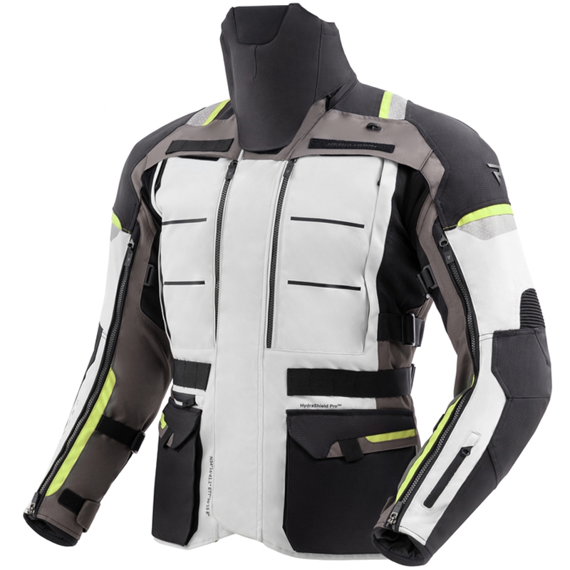 Geacă de motocicletă Rebelhorn Cubby V negru-gri-galben fluo