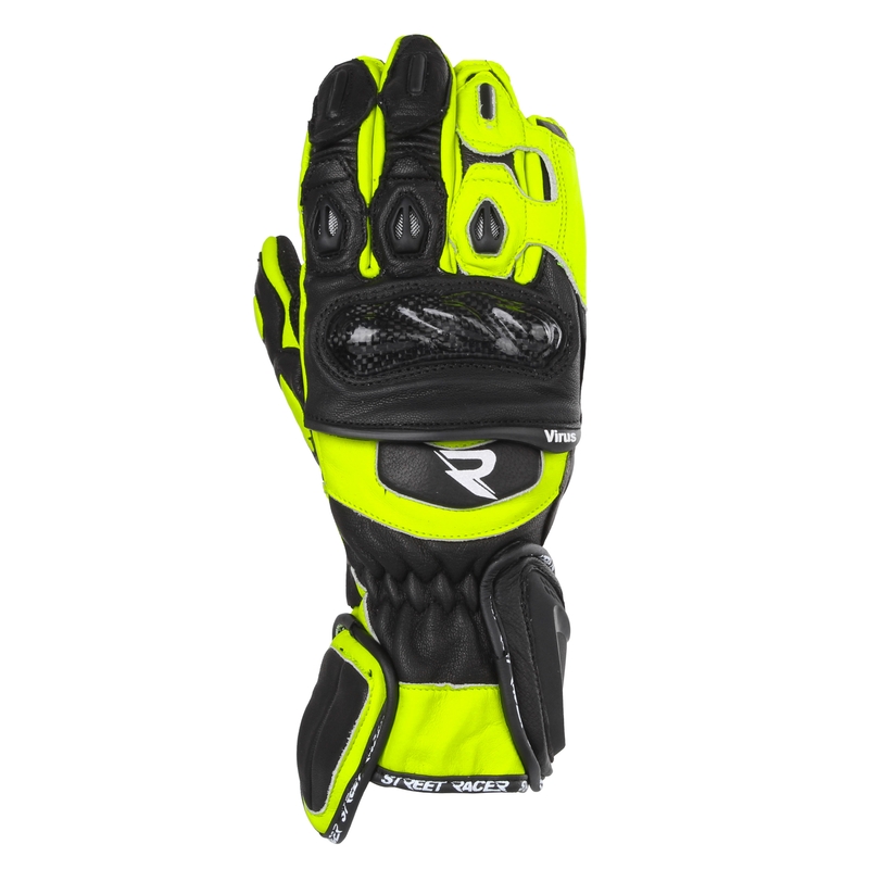 Mănuși de motocicletă Street Racer Virus 2 negru-galben fluo - calitatea a II-a - II. calitate 