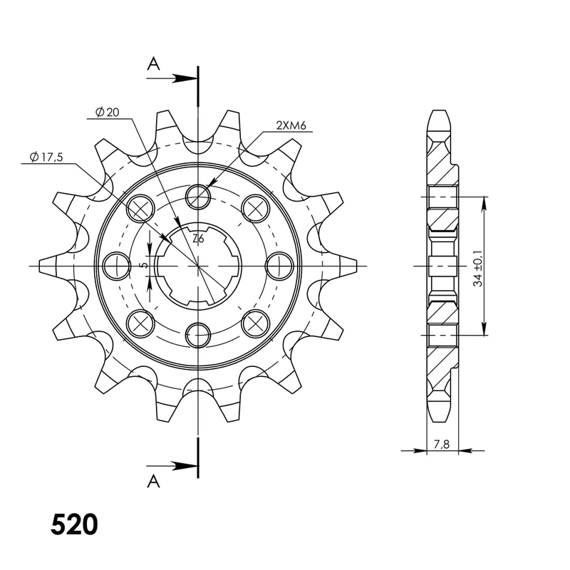 Pinion fata SUPERSPROX 14T, 520