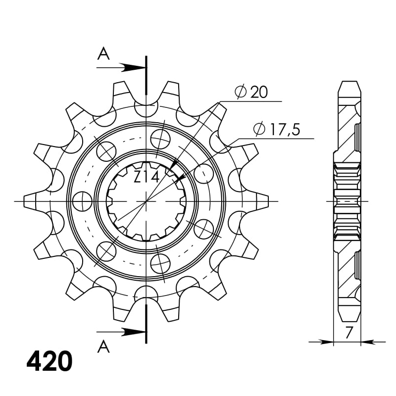 Pinion fata SUPERSPROX STEALTH 14T, 420
